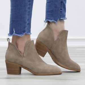 Khaki Pointy Toe Open Side Ankle Booties